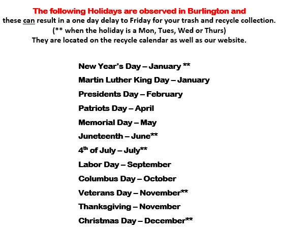 Burlington Holidays 2023
